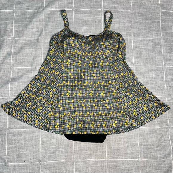 Vintage It Figures Slender Thighs Swim Dress Plus Size 20 Swimsuit Yellow Floral - Picture 1 of 9
